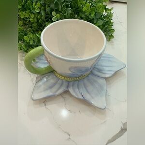 🎄Bella Casa by Ganz large tea cup set flower  blue cup and saucer ceramic